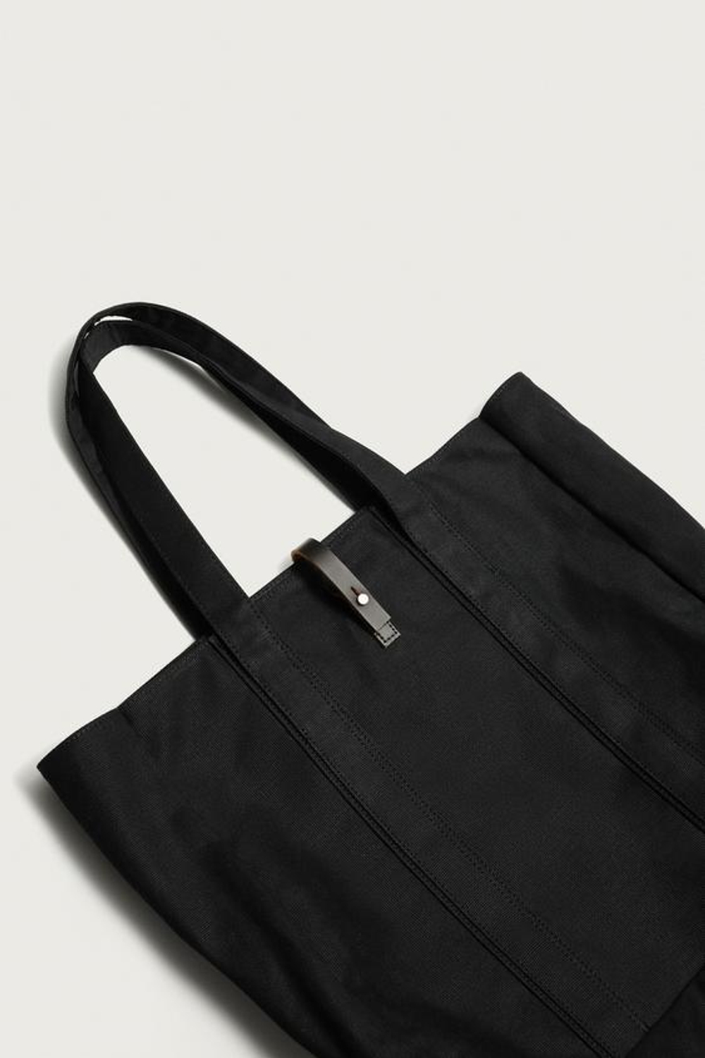 ZARA СУМКА-ШОПЕР ИЗ ТКАНИ С КОЖАНЫМИ ДЕТАЛЯМИ, ЧЕРНЫЙ