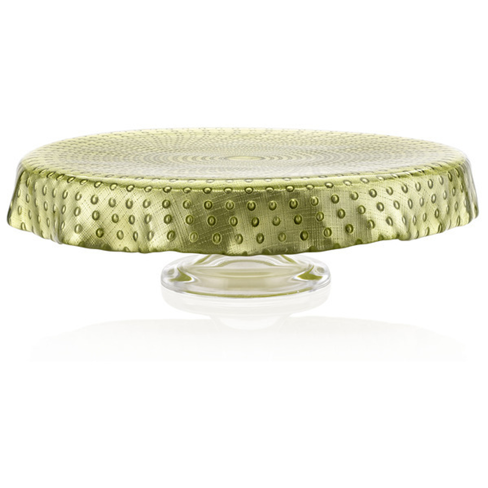 Блюдо круглое на ножке IVV Карамель 33см зелёное