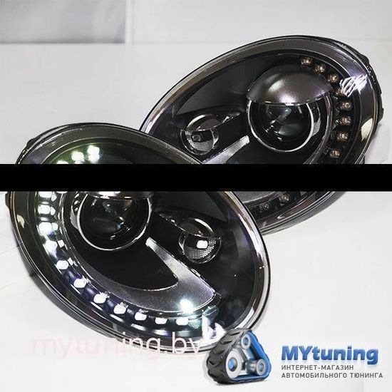 Передние фары VW New Beetle led tru drl black
