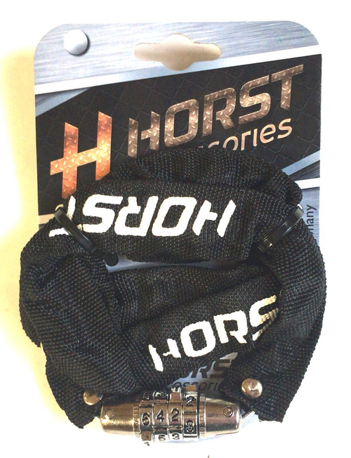 Замок 09-100227 вело цепь (4 разряда) 2,2х800мм кодовый черный HORST