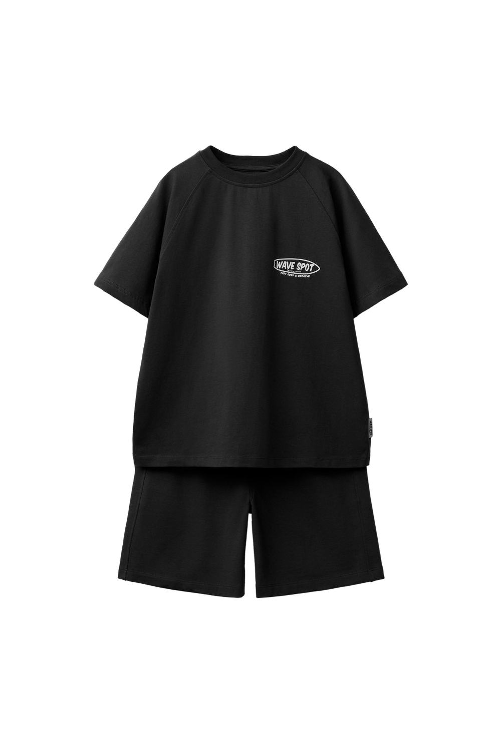 ZARA КОМПЛЕКТ ИЗ ФУТБОЛКИ И ШОРТОВ С НАДПИСЬЮ, ЧЕРНЫЙ