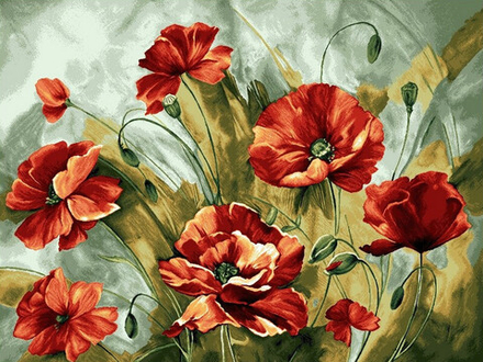 Гобеленовая картина "D. АКВАРЕЛЬ МАКИ" в багетной раме, Россия.