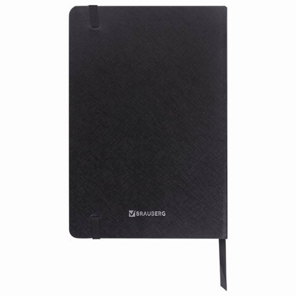 Блокнот А5 (148х218 мм), BRAUBERG "Select", 96 л., балакрон, резинка, клетка, черный, 125211