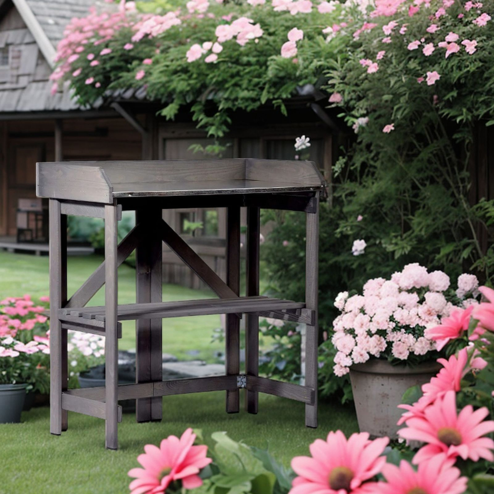 Садовый стол деревянный для сада и дачи с цинковой столешницей, для пересадки растений и цветов