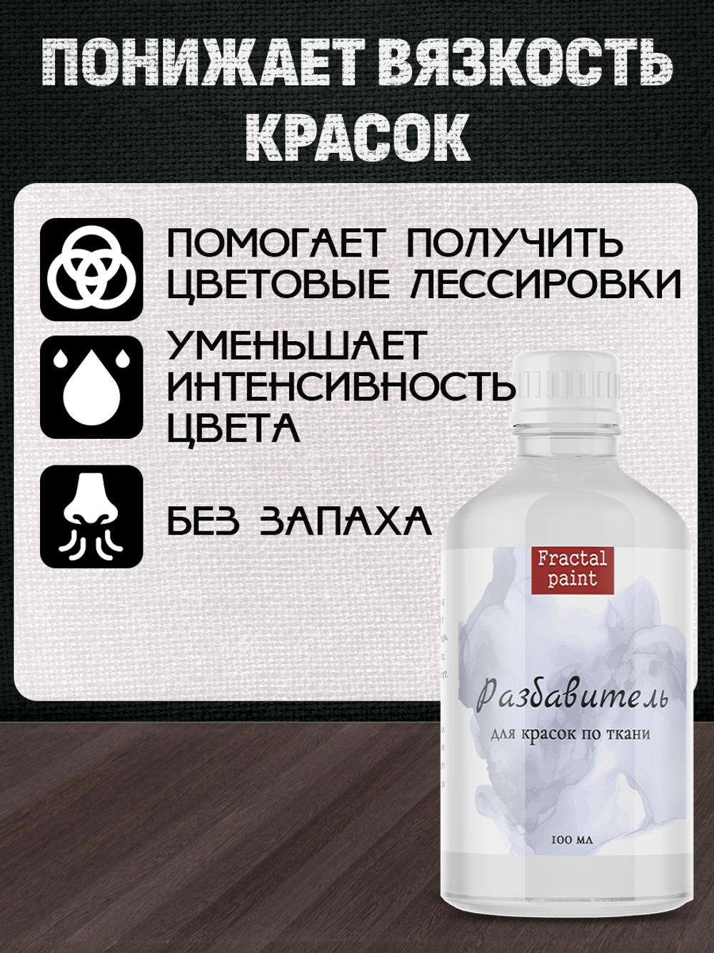 Комбо-набор для красок по ткани (грунт прозрачный,грунт белый,разбавитель) 3х100 мл