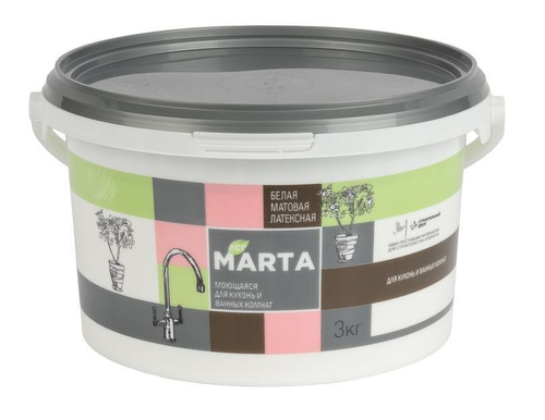 Краска для кухонь и ванных комнат MARTA Eco белая 3 кг