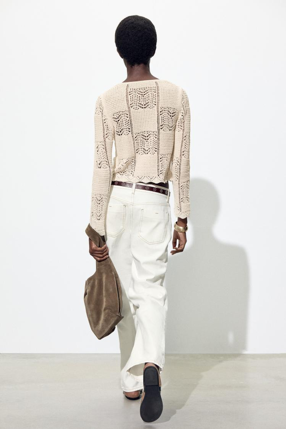 ZARA АЖУРНЫЙ ТРИКОТАЖНЫЙ КАРДИГАН, ЭКРЮ