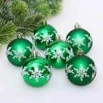 Новогодние шары «Снежный шарм» 6 см (набор 6 шт), Зеленый