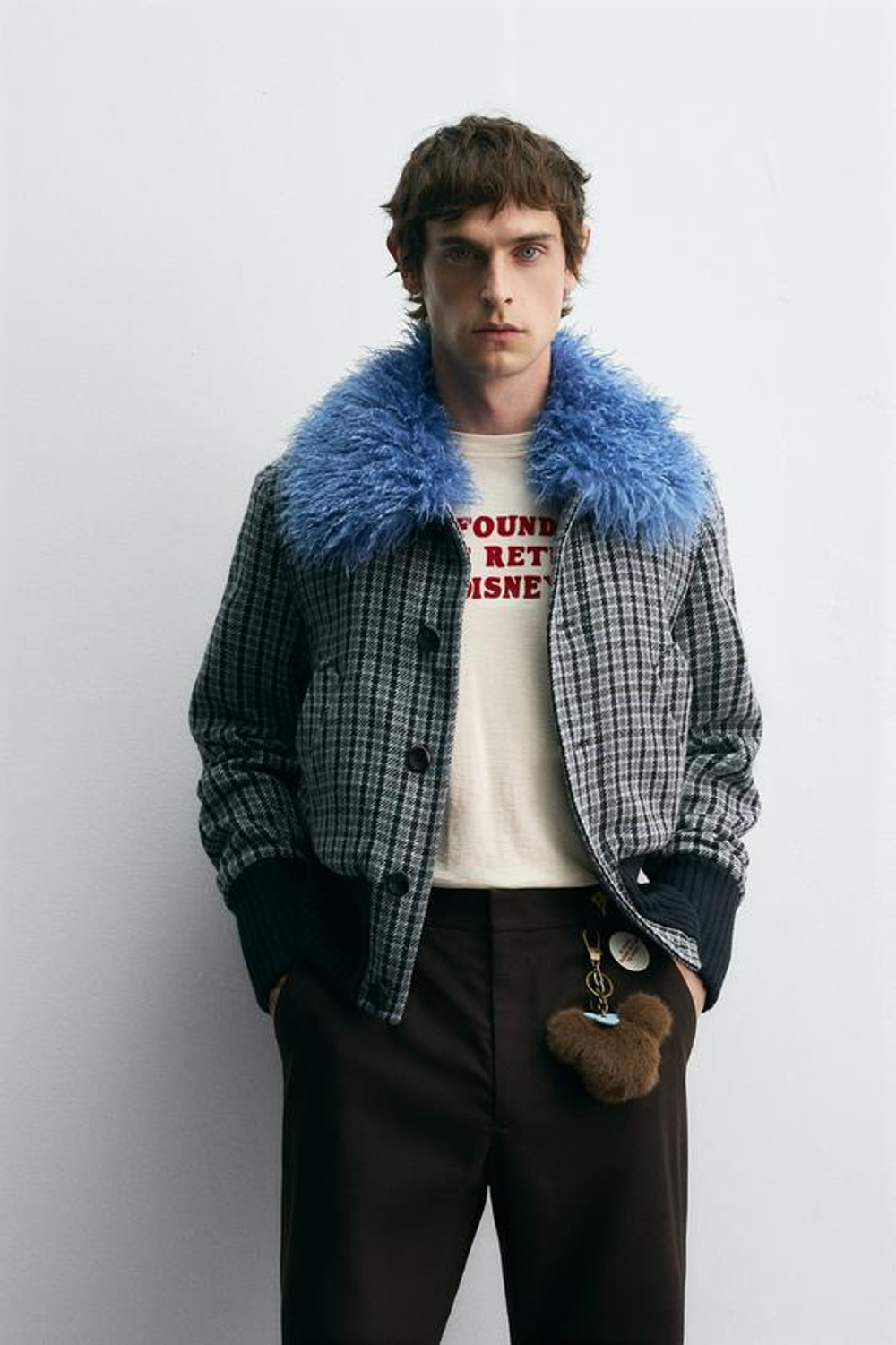 ZARA HARRY LAMBERT X DISNEY БОМБЕР В КЛЕТКУ С КОМБИНИРОВАННОЙ ОТДЕЛКОЙ, КОРИЧНЕВЫЙ/СИНИЙ