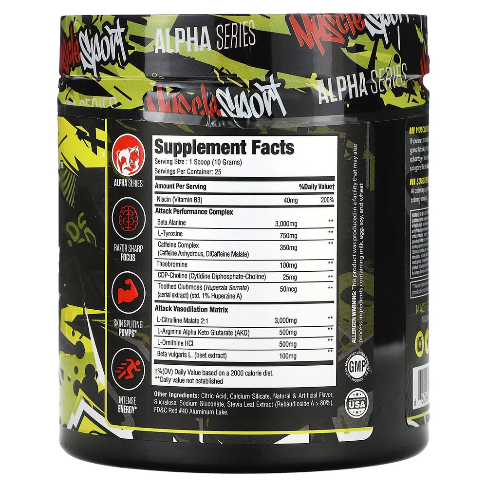 MuscleSport, Атака, предтренировочный комплекс, со вкусом Starpunch, 250 г (8,8 унции)