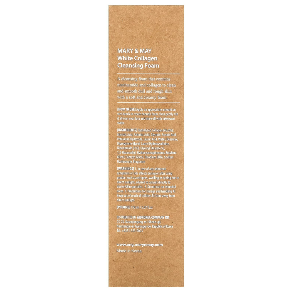 Mary & May, White Collagen, очищающая пенка, 150 мл (5,07 жидк. унц.)