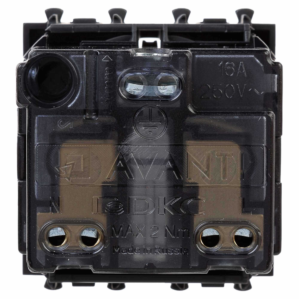 Розетка модульная, 2P+E, с з/ш, "Avanti", "Черный матовый", 2 модуля