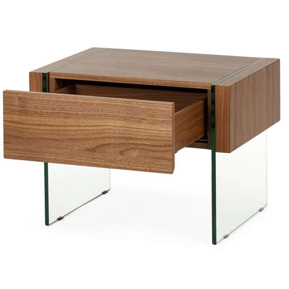 Прикроватная тумба Somerset 58x40 см, шпон ореха, стеклянные ножки