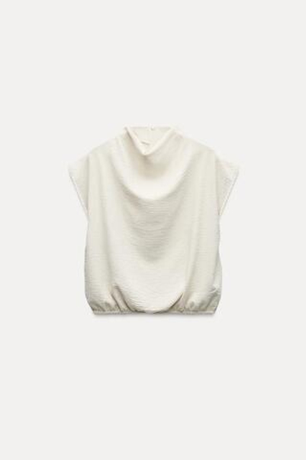 ZARA СТРУЯЩИЙСЯ ТОП СО СБОРКАМИ, ПЕСОЧНЫЙ