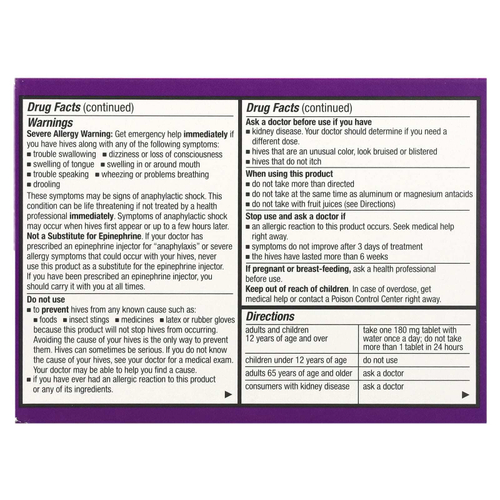 Allegra, Крапивница 24 HR, 180 мг, 30 таблеток