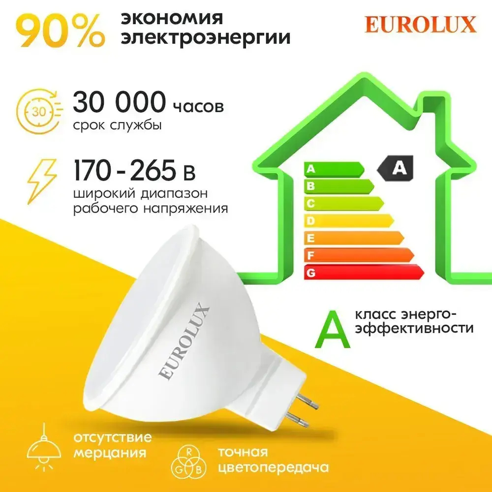 Лампочка светодиодная LL-E-MR16-7W-230-4K-GU5.3 (рефлектор, 7Вт, нейтр., GU5.3)