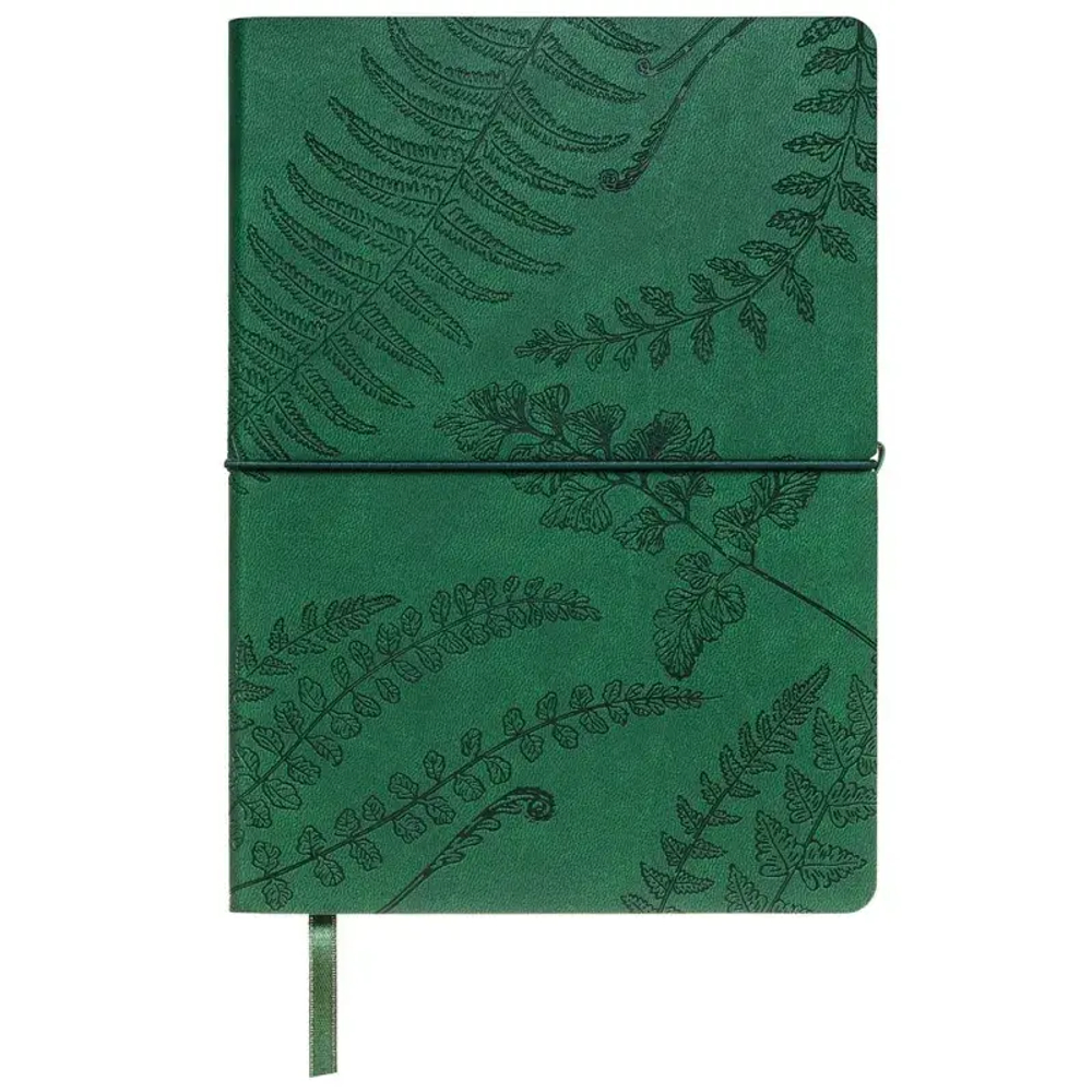 Блокнот Папоротники А5, 128л, клетка, обложка экокожа, с резинкой