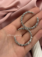 Серьги полукольца рельефные грани серебристые