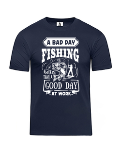 Футболка A bad day fishing прямая темно-синяя с белым рисунком