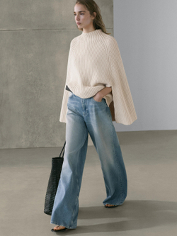 Massimo Dutti Джинсы с высокой талией и широкими штанинами, светло-голубой