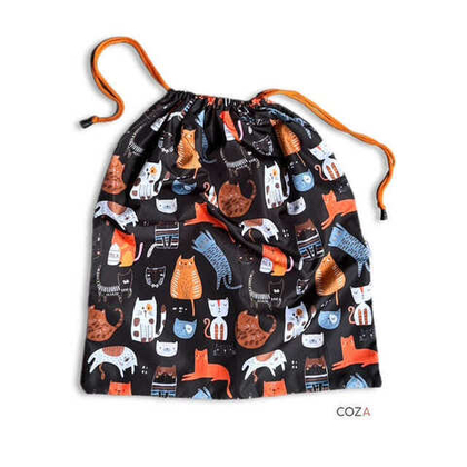 Мешок COZA для хранения вещей с принтом "Котики", чёрный фон, на шнурке, 33х37 см