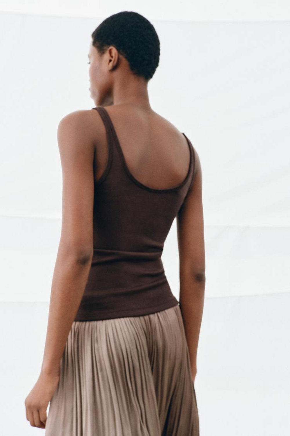 ZARA МАЙКА НА БРЕТЕЛЯХ, КОРИЧНЕВЫЙ