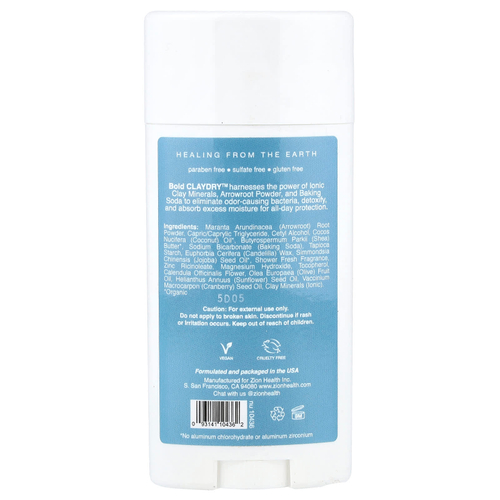 Zion Health, Bold, ClayDry Deodorant, Shower Fresh, 2,8 унции (80 г)