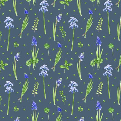 гиацинт, мускари, весенние травки на темном