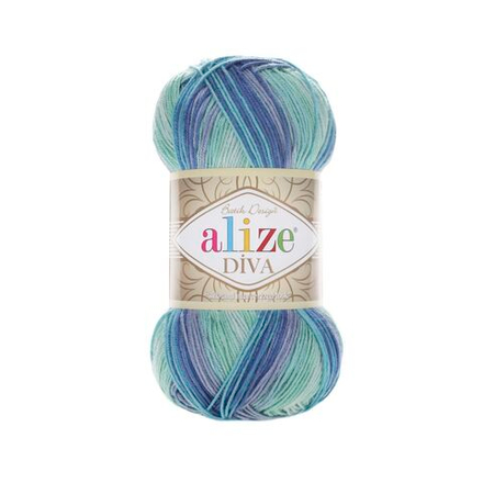 Дива батик (Diva batik) пряжа Alize 100%микрофибра (акрил) 5х100г/350м (1767 бирюза-синий-мята)