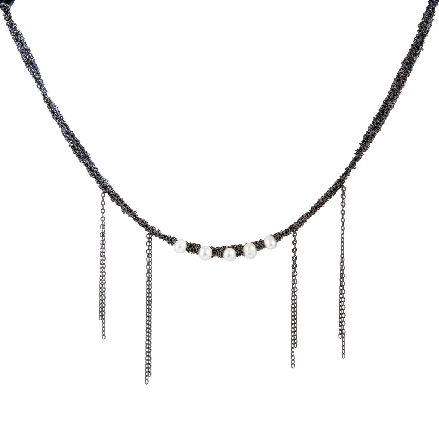 Плетенное ожерелье с жемчугом - Черный