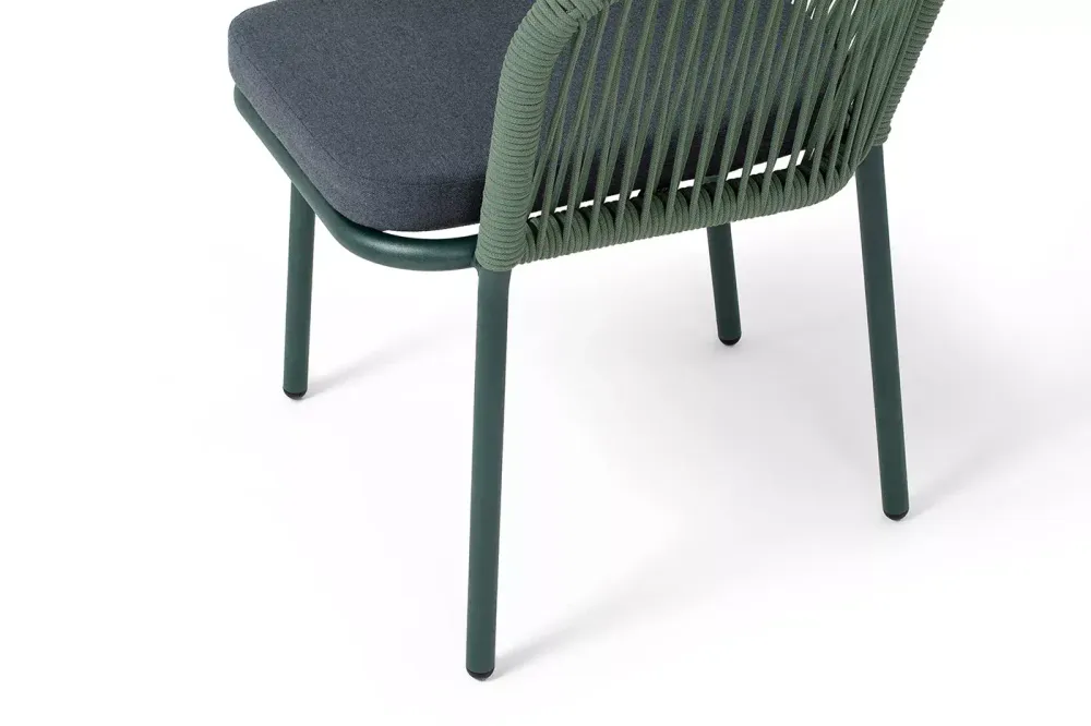 "Марсель" стул плетеный из роупа, каркас алюминий RAL6036 муар, роуп зеленый (4204) круглый tex, ткань темно-серая 027