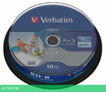 BD-R диск Verbatim 25Gb 6x Cake Box Printable Light Scribe 10шт (43804)