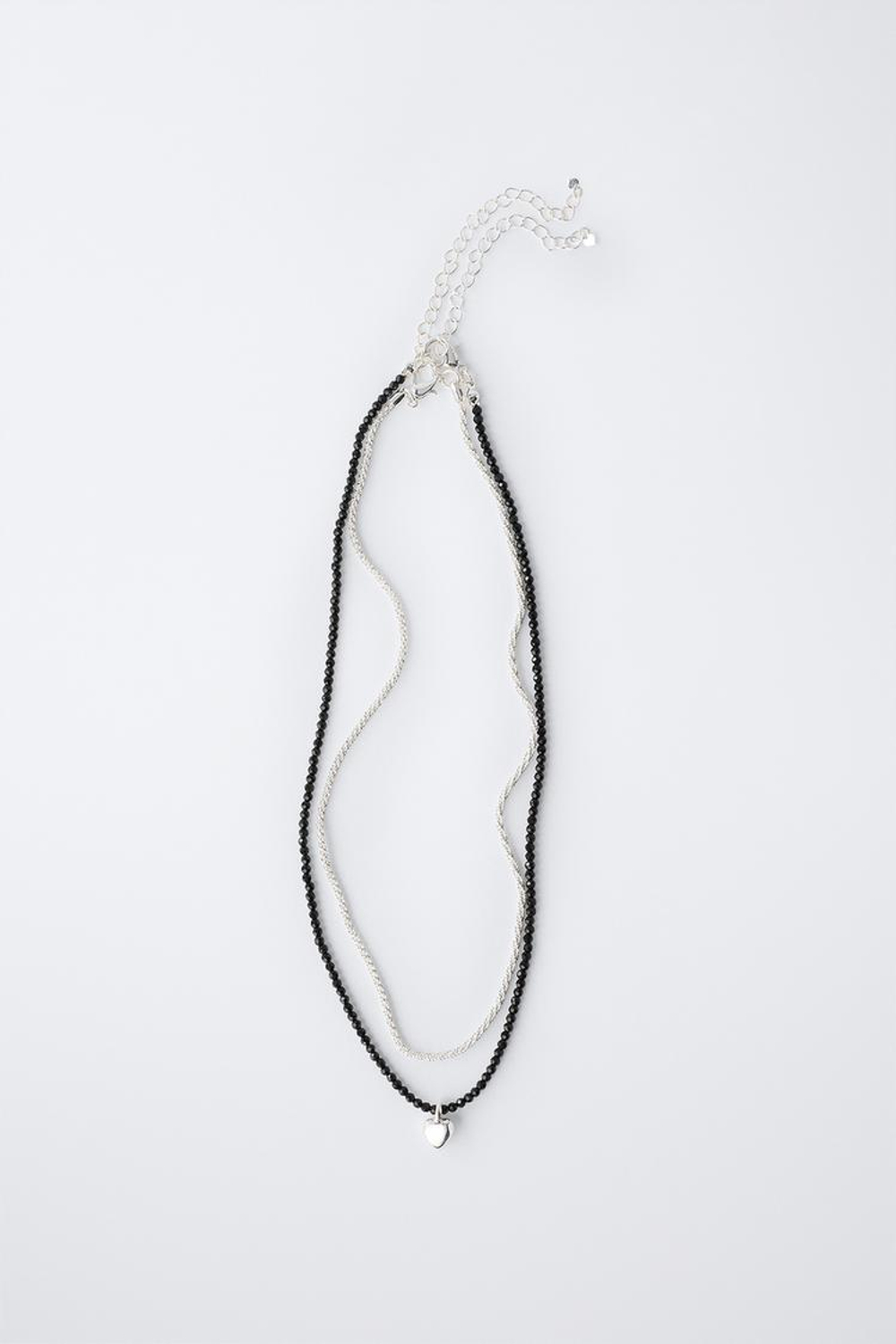 ZARA НАБОР ИЗ ДВУХ ОЖЕРЕЛИЙ С ПОДВЕСКОЙ «СЕРДЦЕ», ЧЕРНЫЙ/СЕРЕБРЯНЫЙ