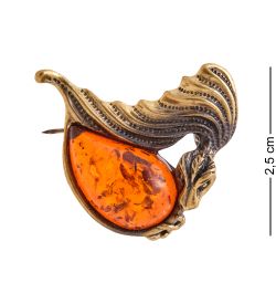 AM-3431 Брошь «Дракон Капля» (латунь, янтарь)