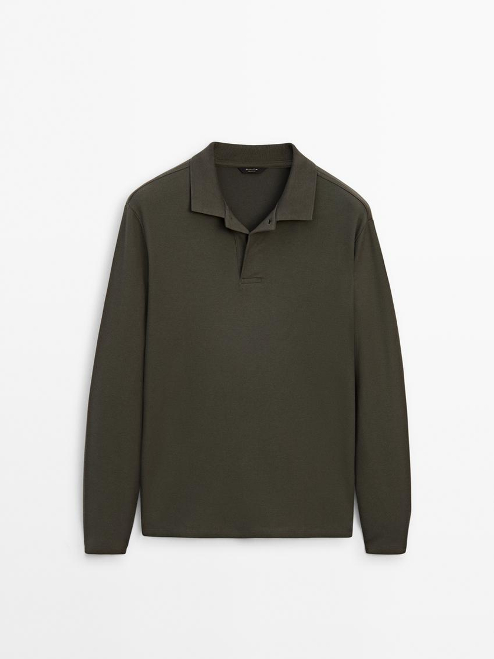 Massimo Dutti Поло комфортного кроя с длинными рукавами, темно-зеленый