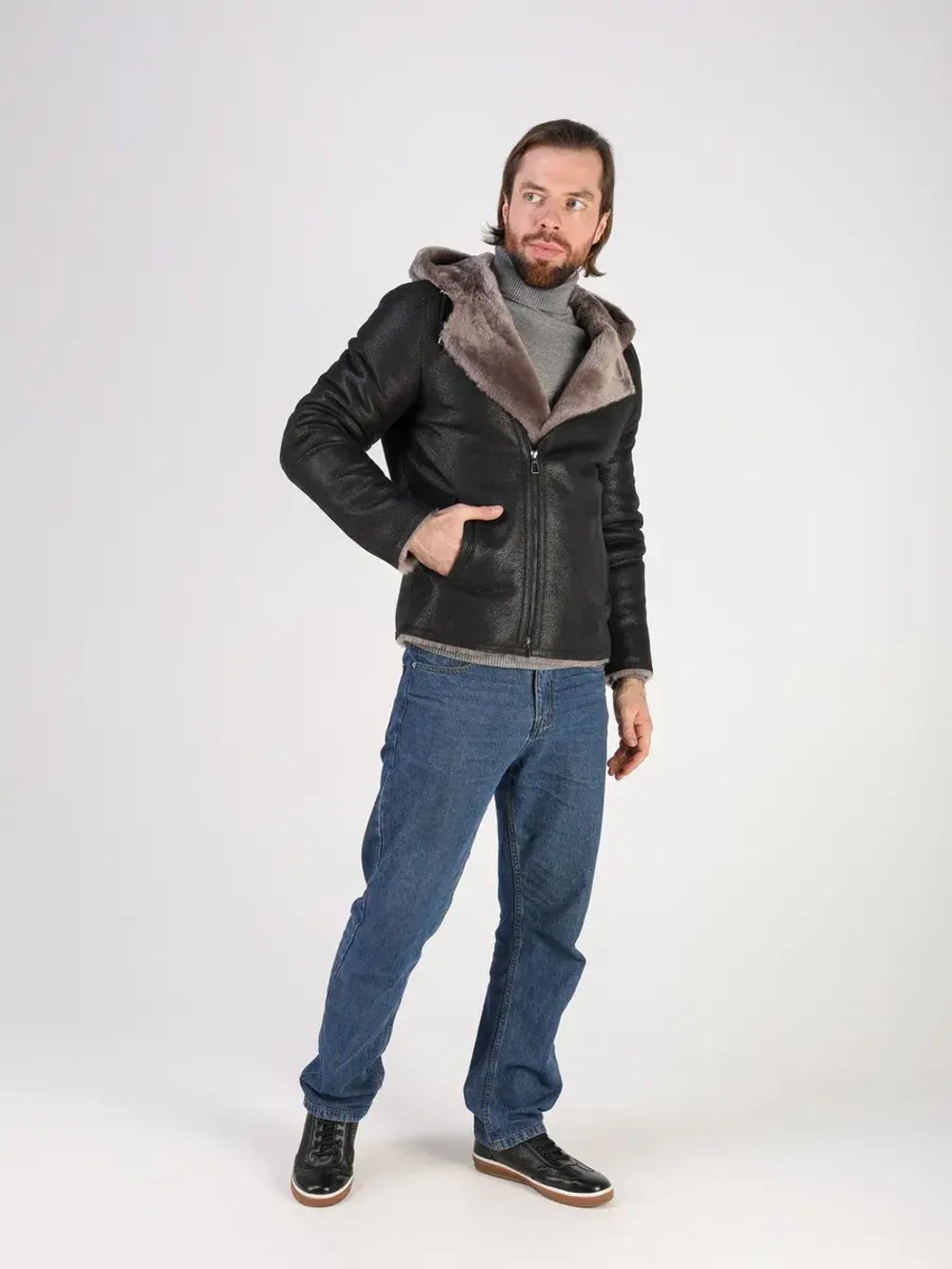 Дубленка зимняя куртка натуральная с капюшоном косуха