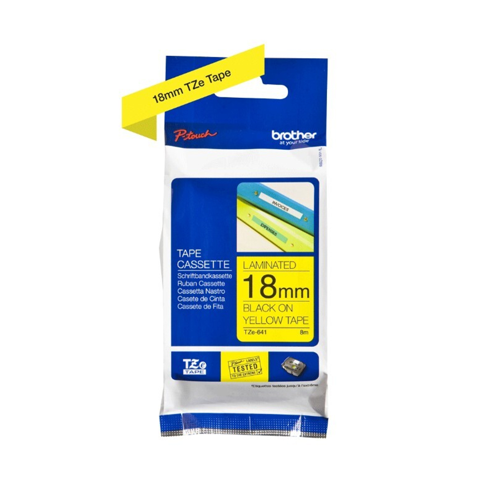 Brother TZE-641 кассета с лентой для печати наклеек, чёрный шрифт на жёлтой основе, 18мм*8м