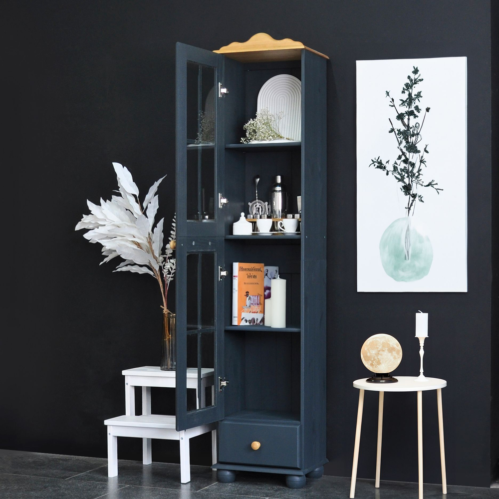 Шкаф витрина Бритта однодверный серый/антик