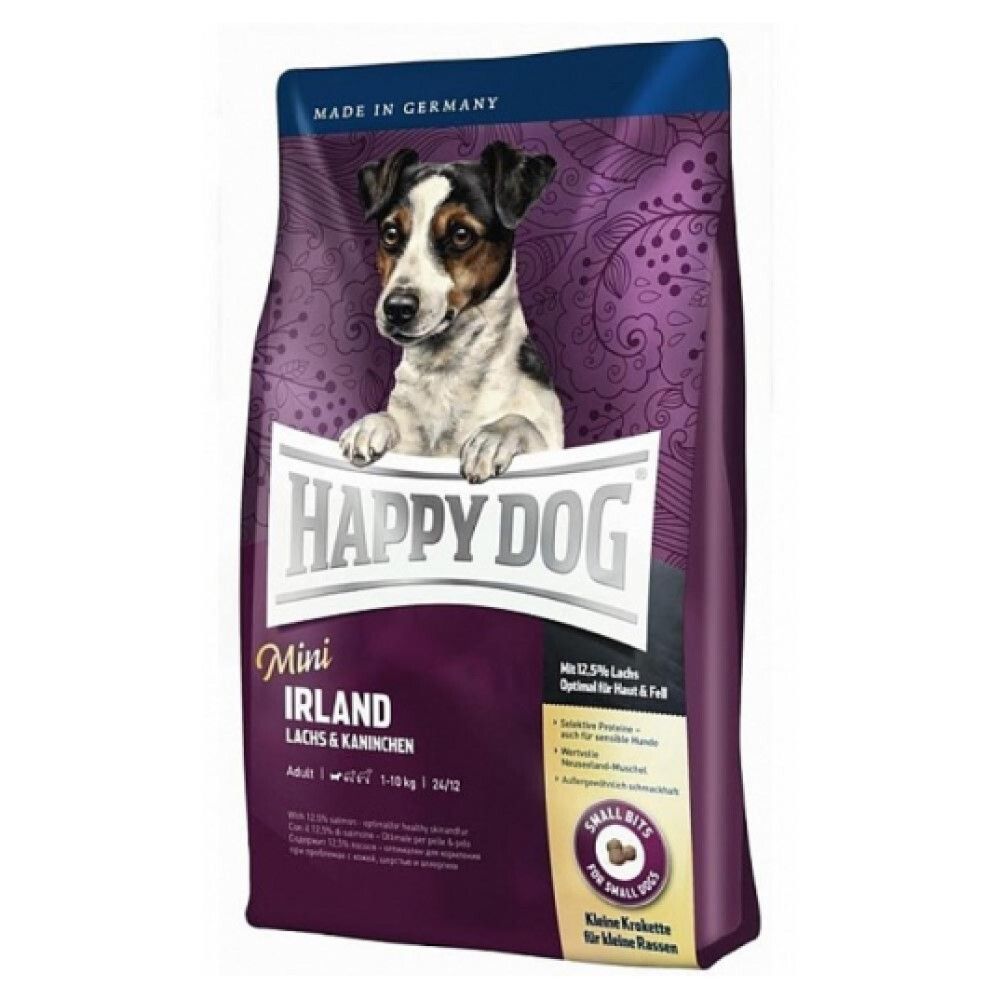 Happy Dog Sensible Mini Irland - корм для собак мелких пород с чувствительной кожей и шерстью с лососем и кроликом