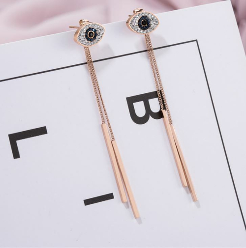 SALE! Длинные серьги - цепочки из ювелирной стали, Глаз Фатимы, 2 в 1, 1 пара.