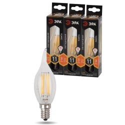 Лампочка светодиодная ЭРА F-LED BXS-11W-827-E14 Е14 / Е14 11Вт филамент свеча на ветру теплый белый свет | Филаментные декоративные