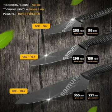 Набор из трёх ножей и подставки Samura Golf Stonewash SG-04B