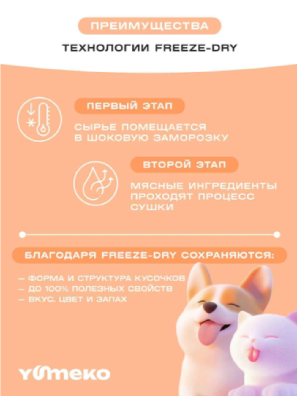 YUMEKO сублимированное лакомство для кошек и собак. Гов. легкое с утиной печенью и кусочками курицы