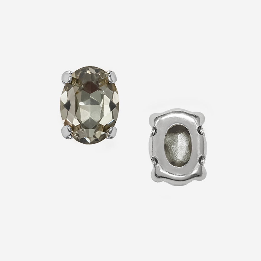 Овал (Oval Fancy Stone) в цапах, оттенок "Black Diamond", 8*6мм, родирование