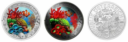 Австрия 3 евро, 2023 Светящаяся морская жизнь - Каменный коралл