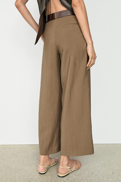 Massimo Dutti Драпированные укороченные широкие брюки, хаки