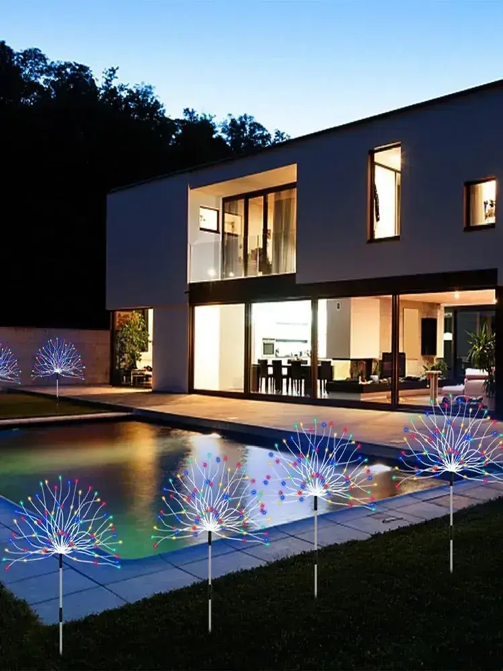 6 солнечных садовых фонаря,Садовый фонарь "Фейерверк" на солнечных батареях,6 шт * 120 LED цветной свет,8 режимов,Используется для освещения дома сада и дачи,с пультом ДУ