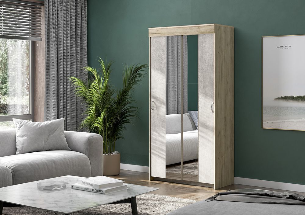 Шкаф-купе Бассо 1,0 м без зеркал (дуб крафт серый/бетонный камень), Интерьер Центр, г.Пенза