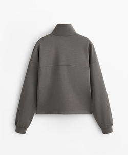 Oysho Толстовка с застежкой-молнией на половину длины с начесом из модала, антрацитовый