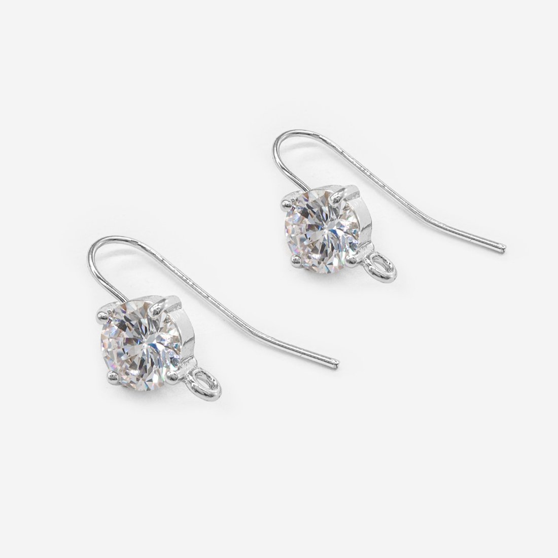 Швензы-крючки с акцентным фианитом, 9,5мм, родирование